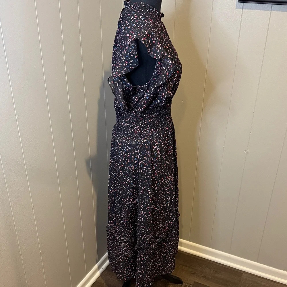 Aqua Women’s Large Black and Pink Ruffle Smocked Maxi Dress - Picture 3 of 9
